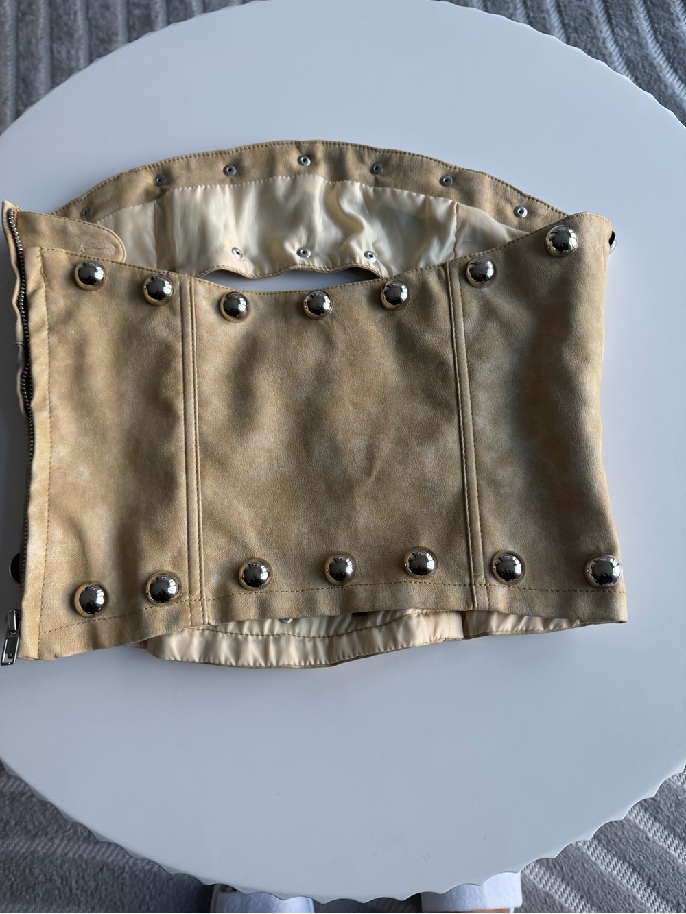 Jaded London Beige Leather Studded Crop Top - Picture 4 of 5